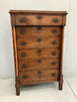 An early 19th century Dutch oak tall chest of six drawers, width 99cm, depth 50cm, height 159cm