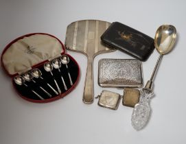 A quantity of assorted silver and sterling items including cigarette case, card case, vesta cases,