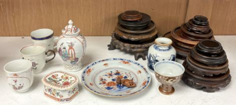 A quantity of Chinese ceramics, 18th century and later, a carved coquilla nut and a group of