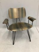 Moroso for Diesel, an Italian mid century style stained wood and wrought iron elbow chair, width