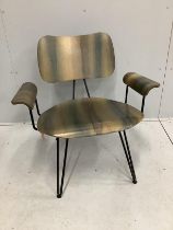 Moroso for Diesel, an Italian mid century style stained wood and wrought iron elbow chair, width