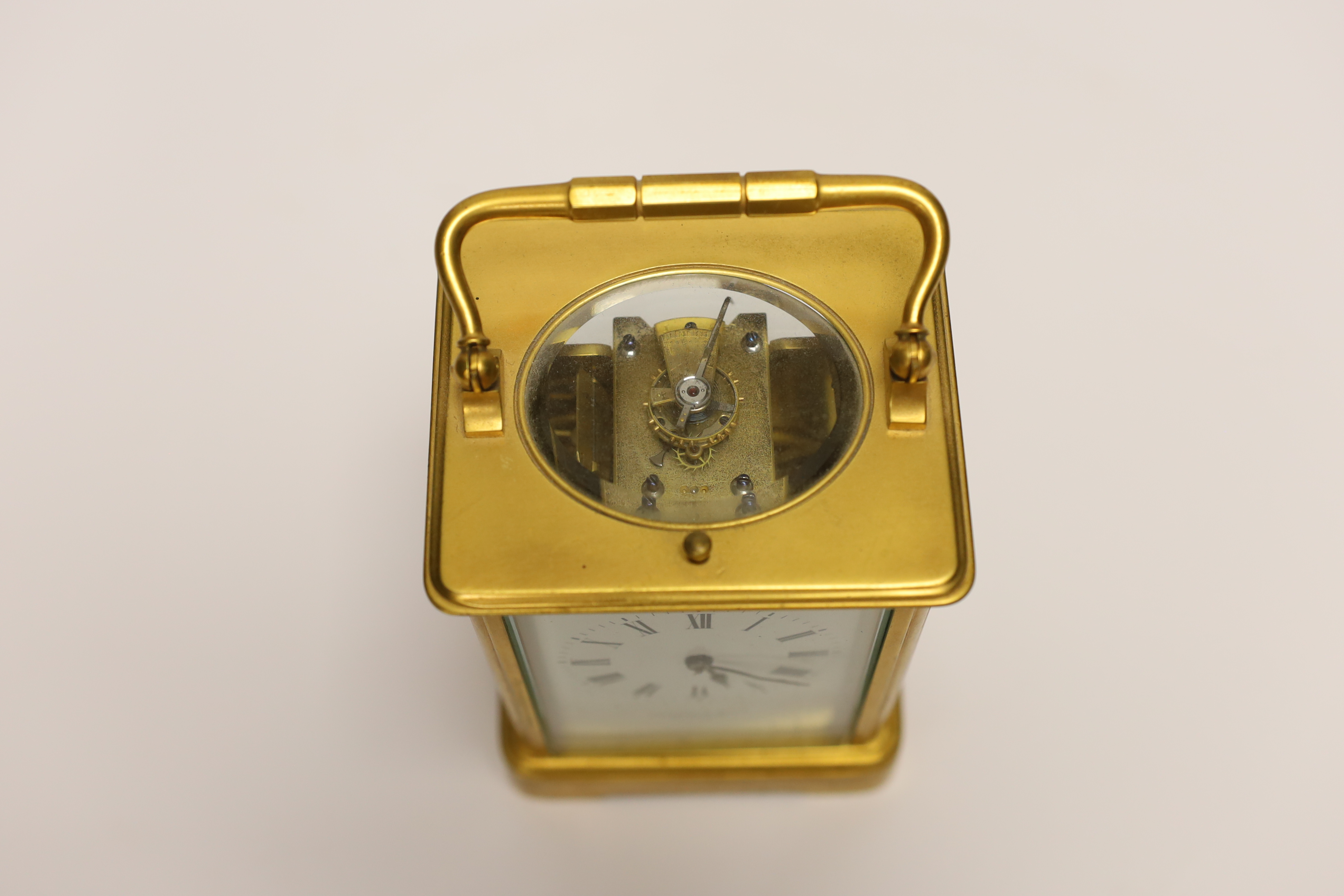 A gilt brass carriage clock with repeater, the dial inscribed Edward & Sons Glasgow, 18cm high - Image 4 of 9