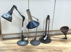An FEW Autax Langham Handy Lamp, and two other mid-century adjustable lamps, tallest 103cm high