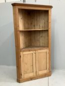 A Victorian style pine standing corner cupboard, width 106cm, depth 52cm, height 199cm