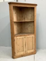 A Victorian style pine standing corner cupboard, width 106cm, depth 52cm, height 199cm