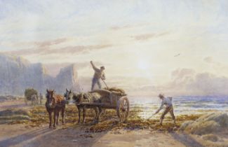 Copley Fielding (1787-1855), watercolour, Coastal landscape with horse and cart, signed, 17 x