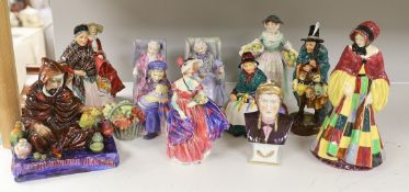 Eleven Royal Doulton porcelain figures including; The Potter HN1493, The Orange Lady HN1759, Daffy-