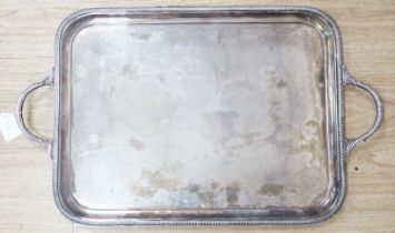 A Elizabeth II silver rectangular two handed tea tray, by James Dixon & Sons, Sheffield, 1958, 69cm,