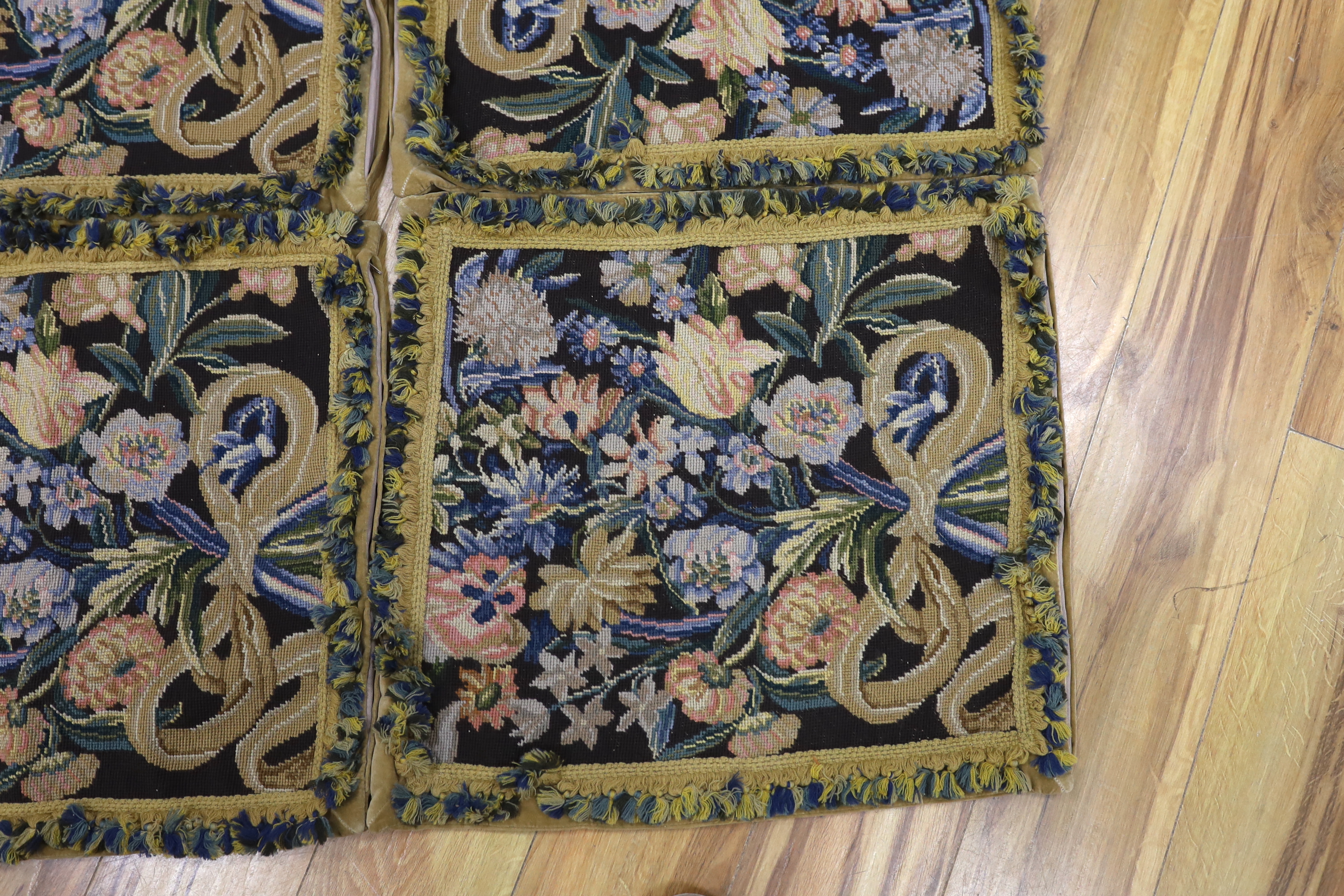 Four large woolwork cushion covers decorated with bouquets of flowers, 51 x 56cm - Image 3 of 5