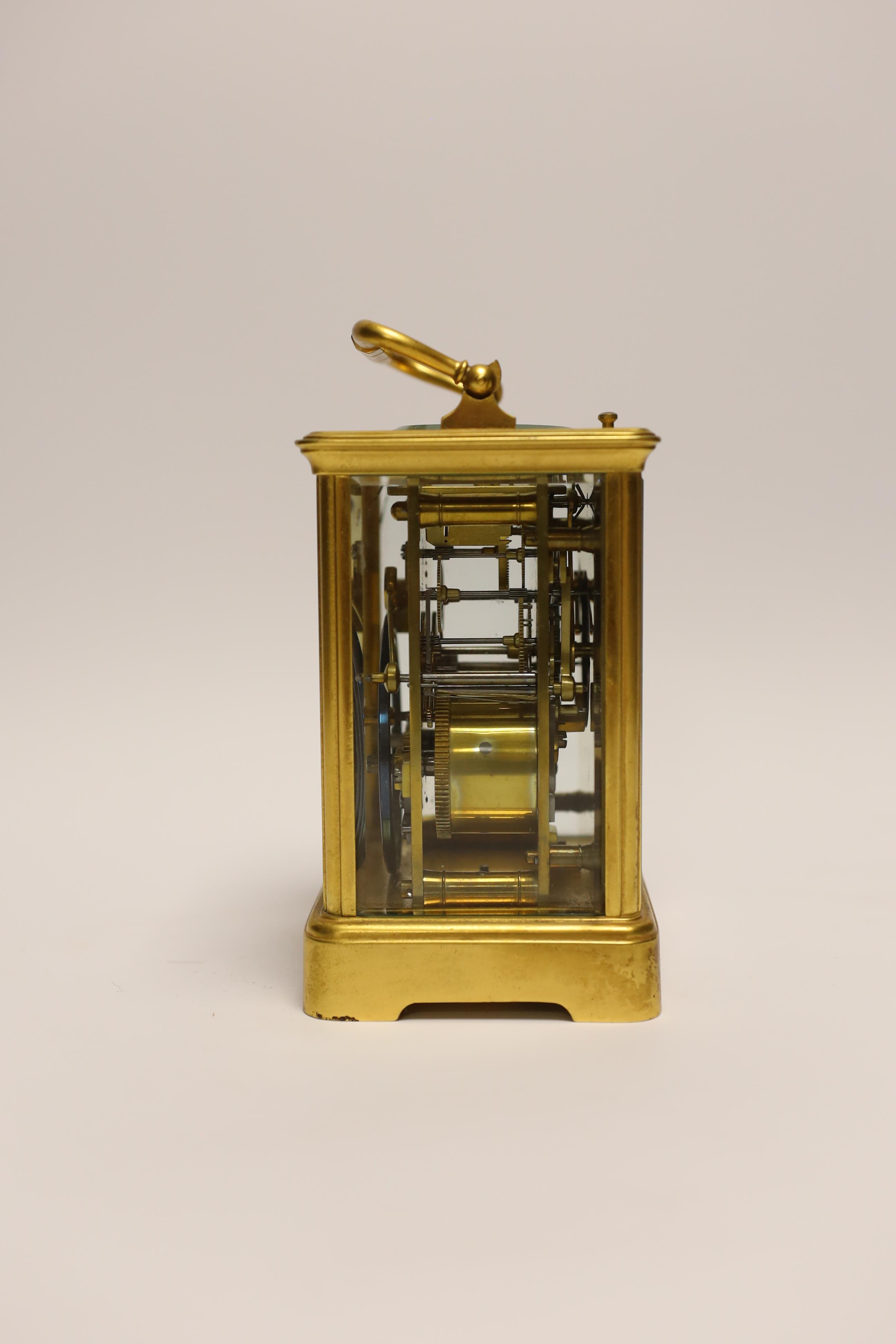 A gilt brass carriage clock with repeater, the dial inscribed Edward & Sons Glasgow, 18cm high - Image 3 of 9