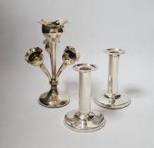 A pair of Edwardian silver mounted dwarf candlesticks, by William Hutton & Sons, London, 1904, 11cm,