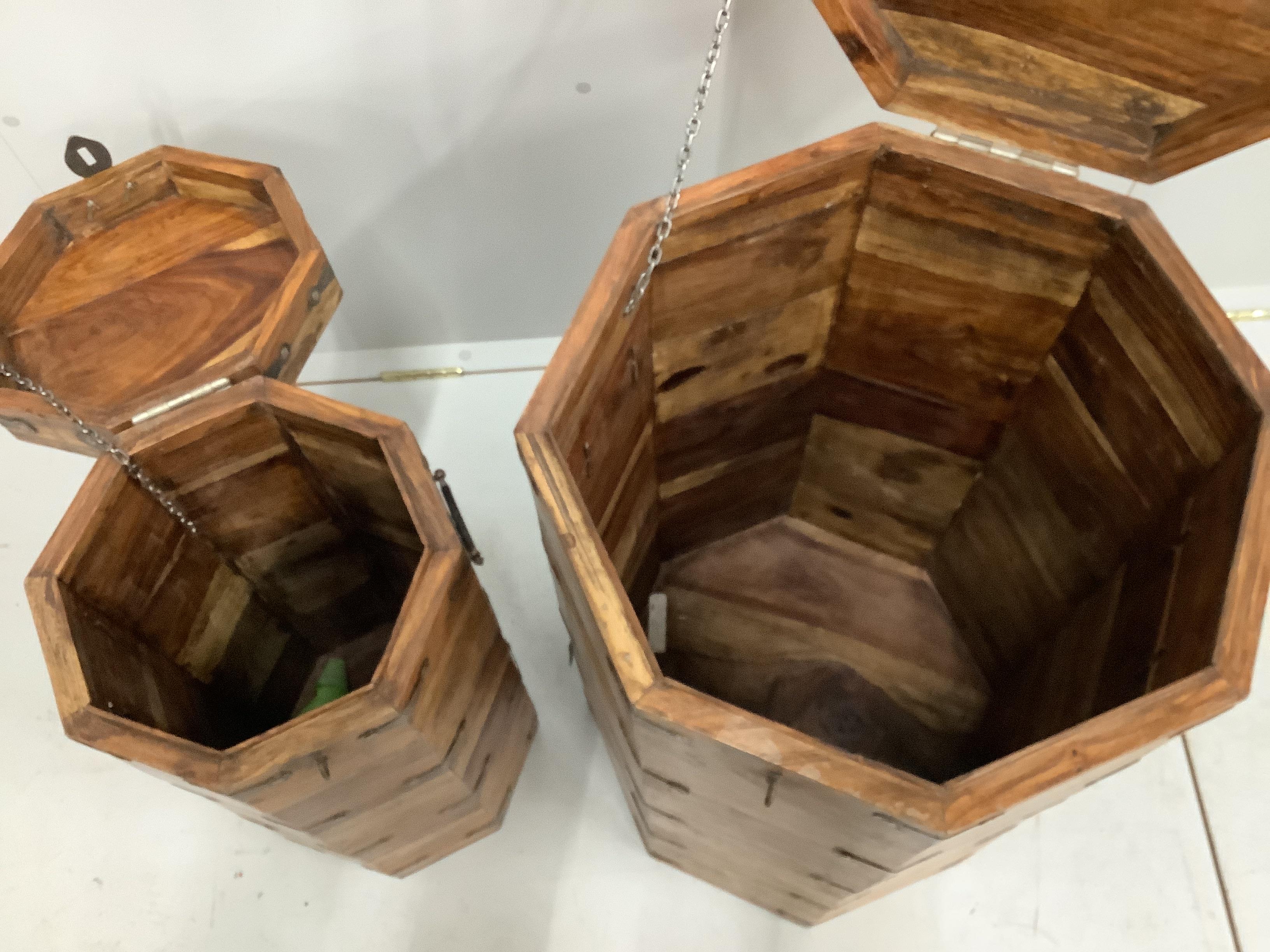Two Indian metal mounted octagonal hardwood boxes, larger width 45cm, height 77cm - Image 2 of 2