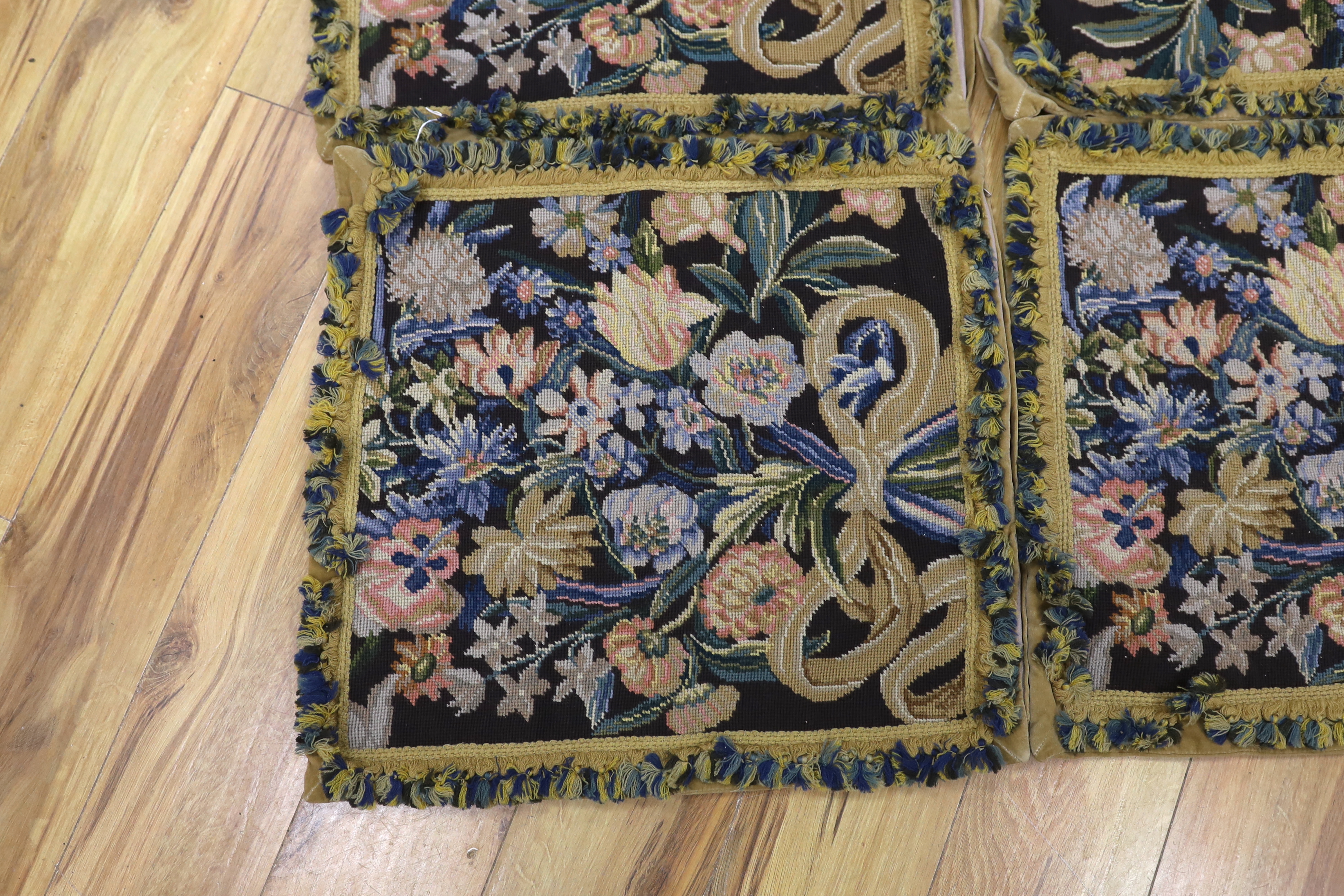 Four large woolwork cushion covers decorated with bouquets of flowers, 51 x 56cm - Image 2 of 5