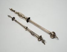 A late 19th century Russian 84 zolotnik torah pointer, with lion finial, 21.5cm and a plated