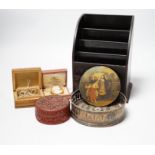 A chinoiserie lacquer letter rack, a Regency wine coaster, a seed-pearl necklace, a cameo brooch,