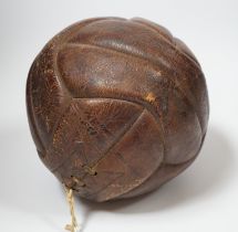 A leather football used in the Chelsea v Arsenal match, Stanford Bridge, 12 October 1935, signed