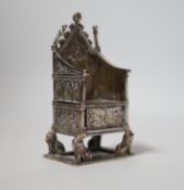 A George V silver miniature model of a throne, by Saunders, Shepherd & Co Ltd, London, 1936, 85mm,