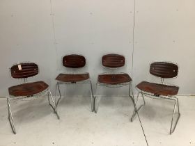 Georges Laurent and Michel Cadestin, a set of four Beaubourg wirework chairs with tan leather