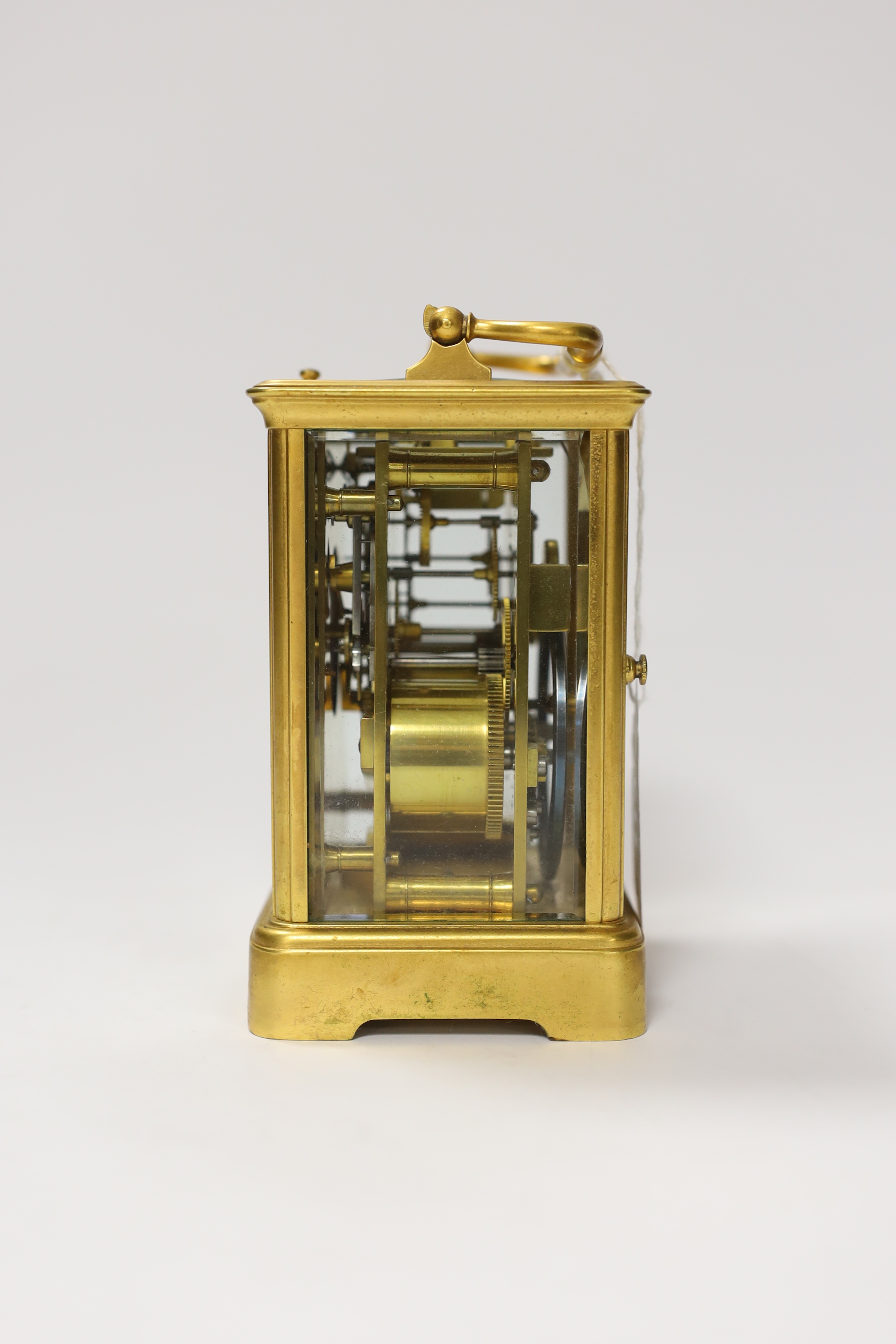 A gilt brass carriage clock with repeater, the dial inscribed Edward & Sons Glasgow, 18cm high - Image 7 of 9