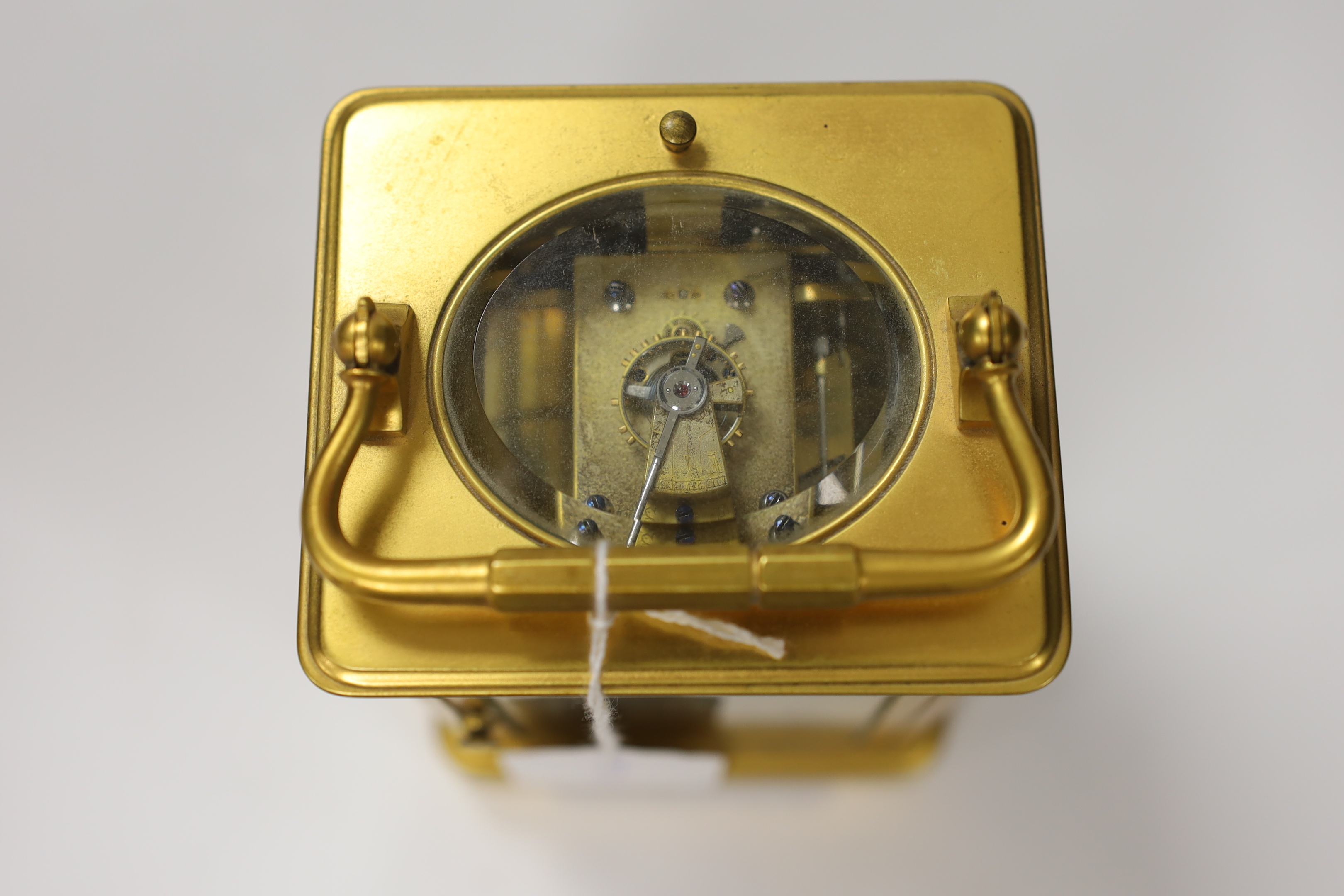 A gilt brass carriage clock with repeater, the dial inscribed Edward & Sons Glasgow, 18cm high - Image 8 of 9