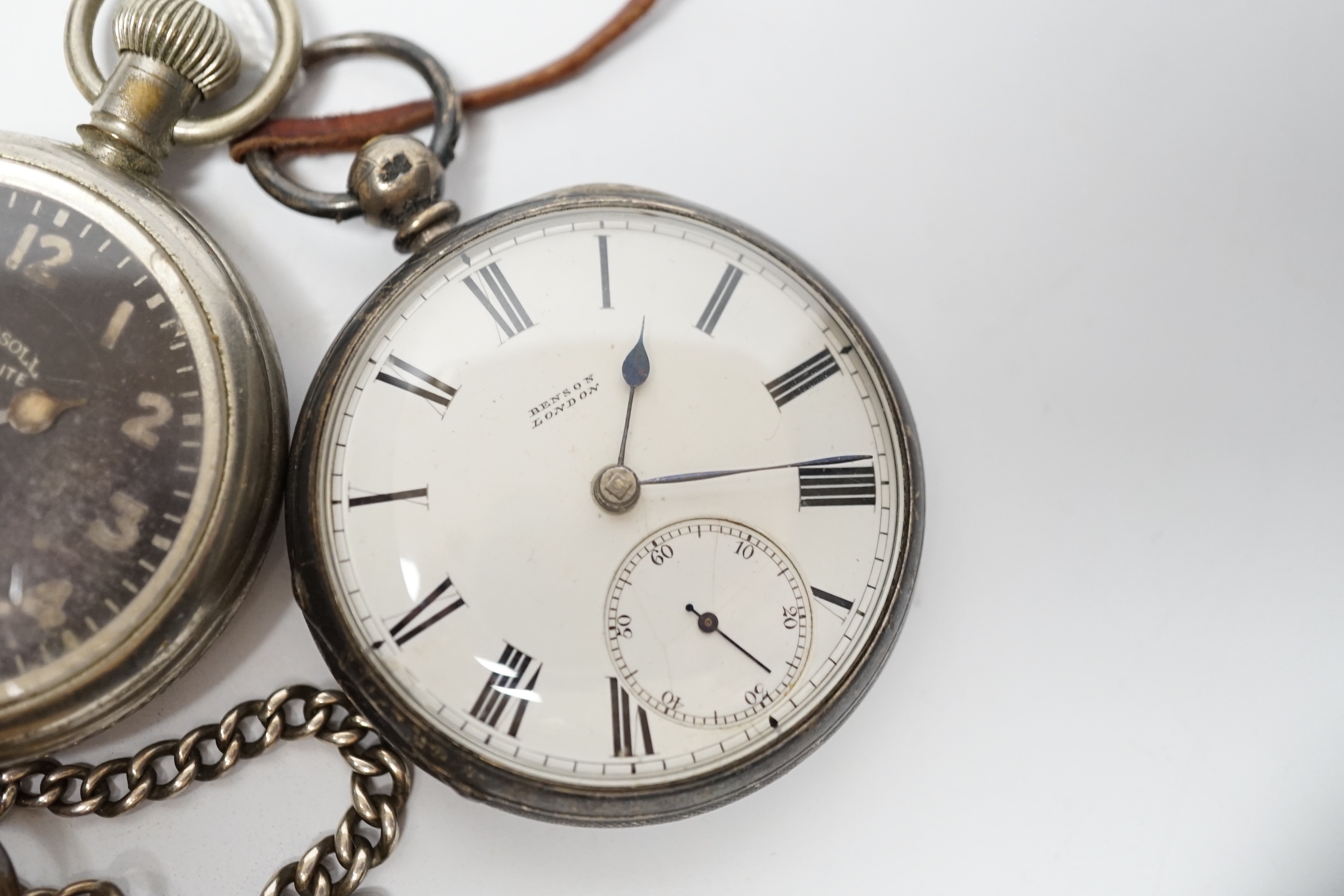 A silver open face pocket watch by Benson, London, an 800 standard hunter pocket watch by Havila and - Image 5 of 6