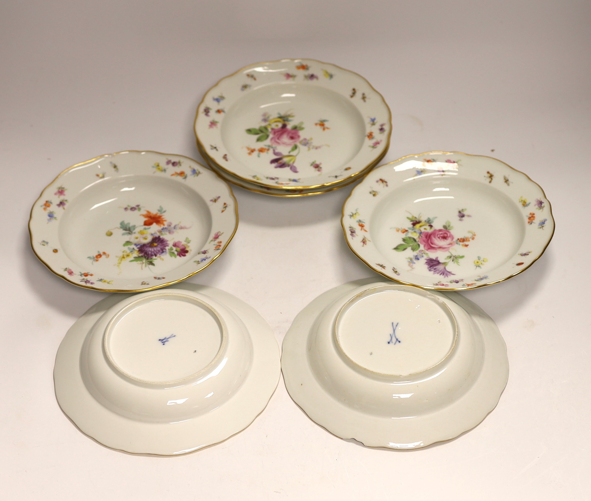 Set of six 19th century Meissen porcelain floral dishes, 20cm in diameter - Image 2 of 2