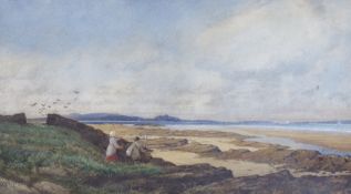Herbert Moxon Cook (1844-1928), watercolour, Figures on a beach, signed, 26 x 46cm, housed in an