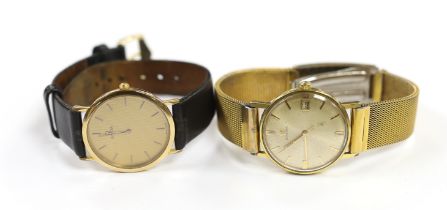 Two gentleman's steel and gold plated Omega wrist watches, De Ville quartz and manual wind, both