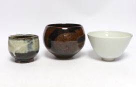 Three Studio pottery bowls, including one by Trevor Corser, tallest 10.5cm