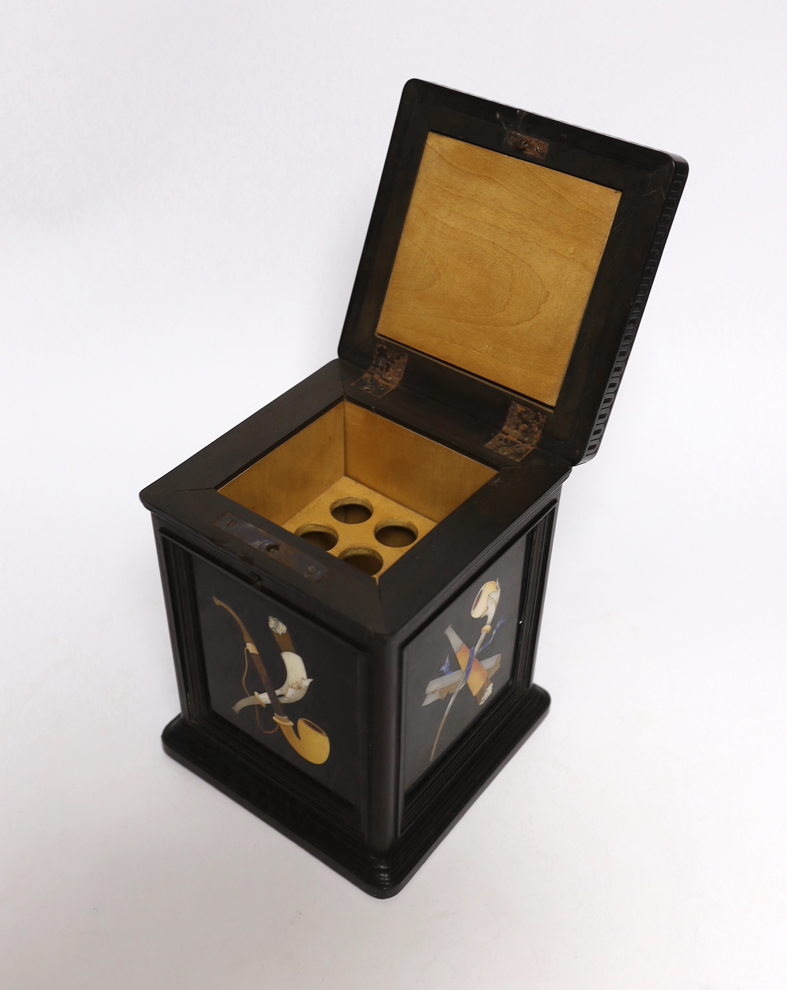 An Italian ebonised and pietra dura cigar box, with fitted cedarwood, interior dimensions, 17 cm, - Image 2 of 2