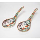 A pair of mid 20th century Chinese enamelled porcelain spoons, 21cm