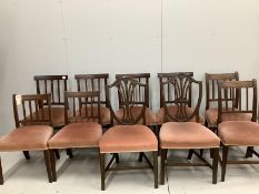 A harlequin set of eight George III Provincial mahogany dining chairs and two Hepplewhite style