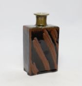 Winchcombe pottery tenmoku glazed rectangular studio pottery flask, attributed to Ray Finch, 18cm