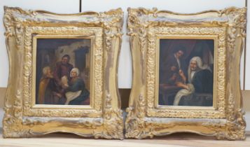 19th century German School, pair of oils on zinc, Interior scenes with figures, unsigned, 19 x 16cm,