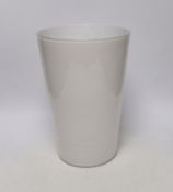 A Whitefriars ‘cloudy white lattice’ glass beaker vase, 30cm high