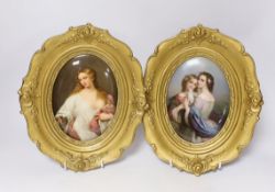 A pair of framed 19th century Paris porcelain oval porcelain plaques, painted with Flora and two