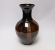 A tenmoku glazed studio pottery vase, 29cm