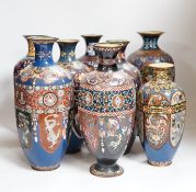 Eight Japanese cloisonné enamel vases, early 20th century, largest 30cm high