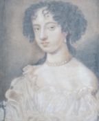 After Peter Lely (1618-1680) heightened pastel, Portrait of Nell Gwyn, unsigned, details verso, 28 x