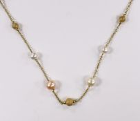 A modern Italian 18ct gold, twelve stone two colour cultured pearl and five gold sphere set
