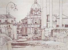 Pen and wash on paper, St Paul's Cathedral, London, indistinctly signed and dated '72, 36 x 49cm