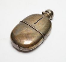 A late Victorian silver mounted glass hip flask, W & G Neal, London, 1894, 15.2cm.