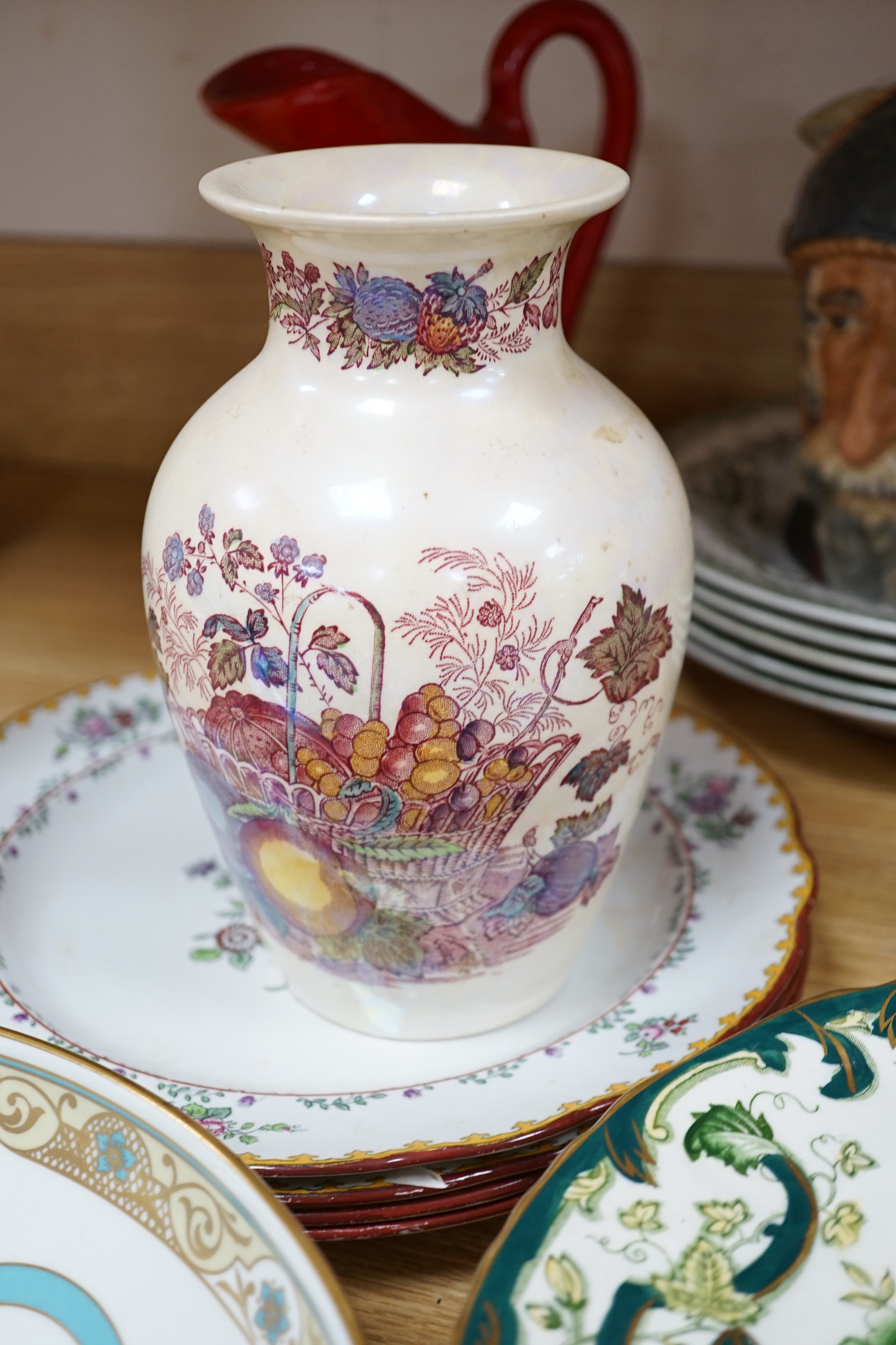 A Spode collectors plate, a Victorian teapot, a Masons vase a Minton dish etc, vase 21cm high - Image 5 of 7