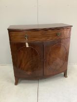 An Edwardian mahogany bowfront side cabinet, width 100cm, depth 49cm, height 100cm