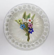 A Paul Ysart ‘small flower bouquet’ glass paperweight, Caithness or Harland period, ‘PY’ cane, white