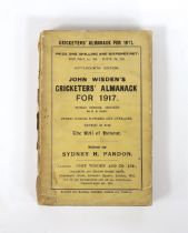 ° ° Wisden - John Wisden’s Cricketer’s Almanack for 1917, with original wrappers, spine cracked,