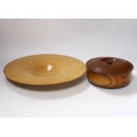 A contemporary Sussex Ash bowl, together with an elm bowl and cover, largest 32cm diameter