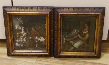 19th century Dutch School, pair of oil on tin panels, Tavern scene and Blacksmith, 20 x 17cm (one