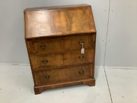 An 18th century style walnut bureau, width 76cm, depth 44cm, height 100cm