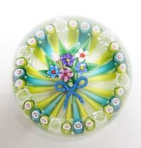 A Paul Ysart ‘small flower bouquet’ glass paperweight, Caithness or Harland period, ‘PY’ cane, multi